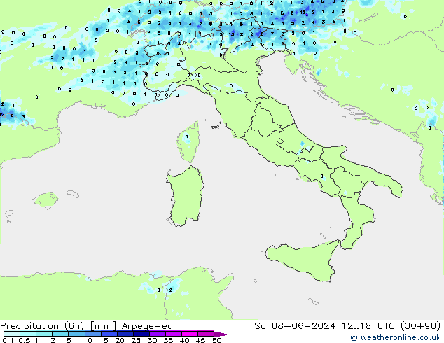 Yağış (6h) Arpege-eu Cts 08.06.2024 18 UTC