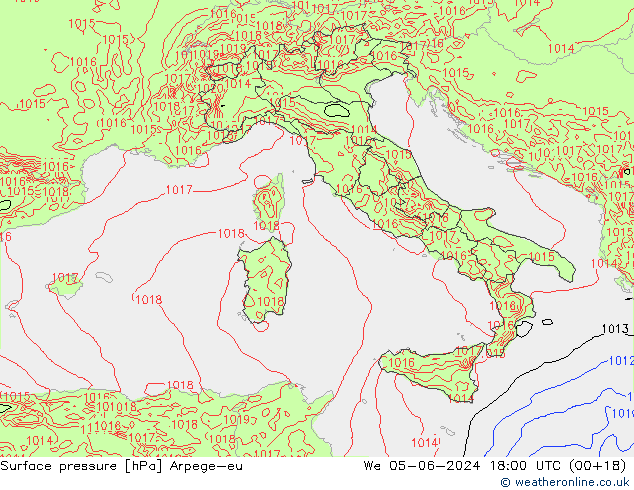 Pressione al suolo Arpege-eu mer 05.06.2024 18 UTC