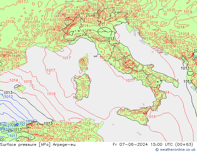 Pressione al suolo Arpege-eu ven 07.06.2024 15 UTC