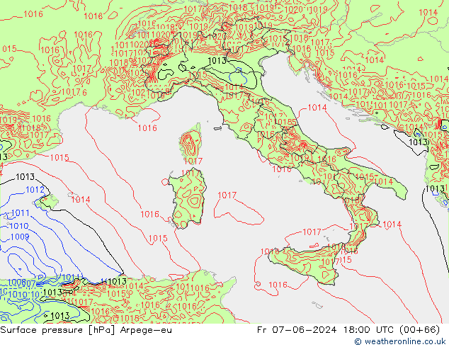 Presión superficial Arpege-eu vie 07.06.2024 18 UTC