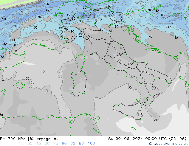 700 hPa Nispi Nem Arpege-eu Paz 09.06.2024 00 UTC