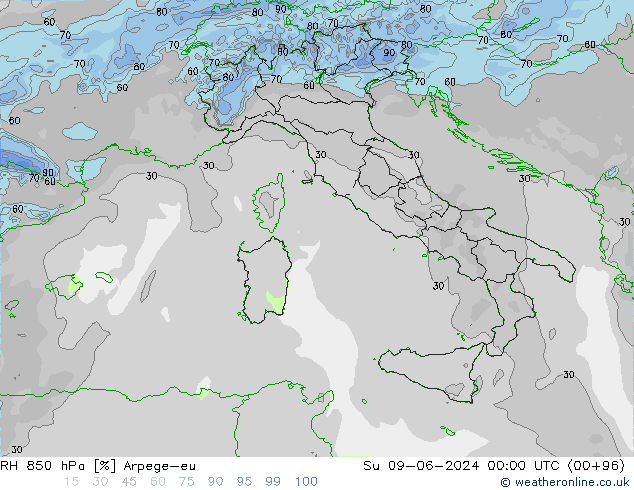 850 hPa Nispi Nem Arpege-eu Paz 09.06.2024 00 UTC