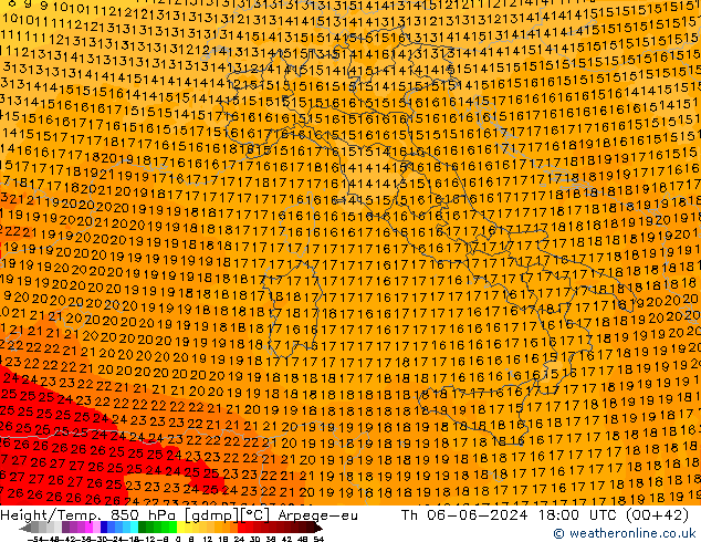 Height/Temp. 850 hPa Arpege-eu Th 06.06.2024 18 UTC