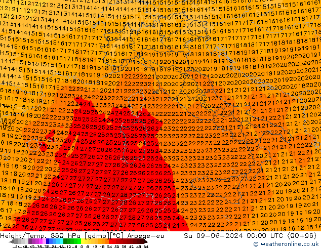 Géop./Temp. 850 hPa Arpege-eu dim 09.06.2024 00 UTC