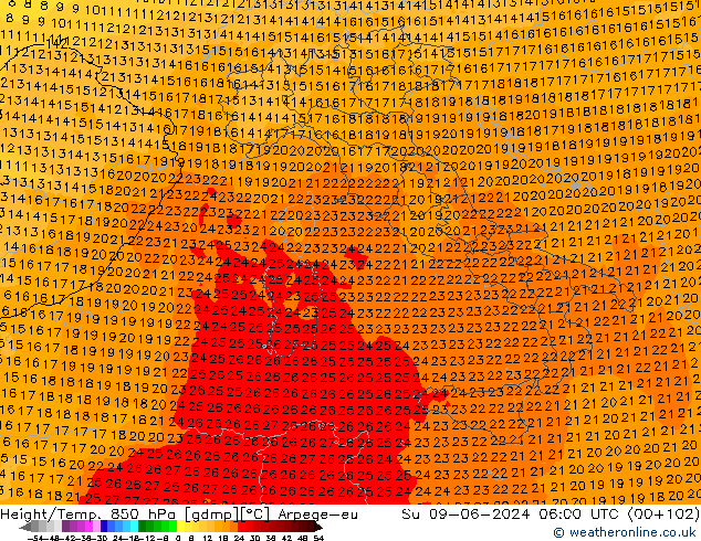 Height/Temp. 850 hPa Arpege-eu  09.06.2024 06 UTC