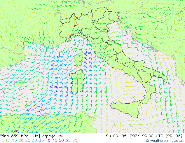 Vent 850 hPa Arpege-eu dim 09.06.2024 00 UTC