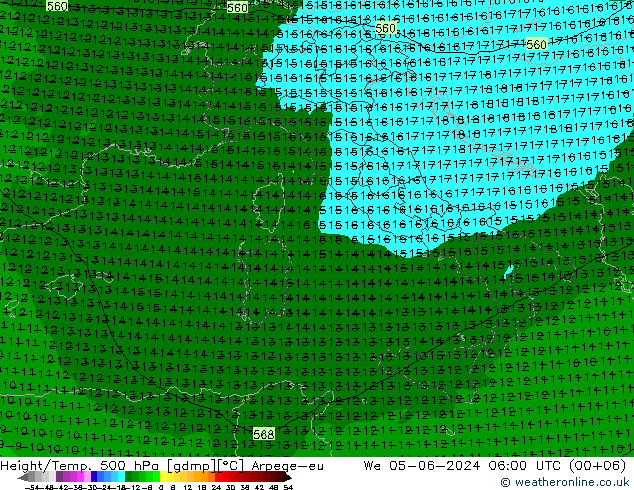 Height/Temp. 500 hPa Arpege-eu St 05.06.2024 06 UTC