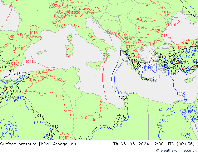 приземное давление Arpege-eu чт 06.06.2024 12 UTC