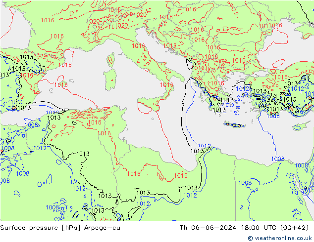 приземное давление Arpege-eu чт 06.06.2024 18 UTC