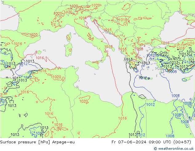 Surface pressure Arpege-eu Fr 07.06.2024 09 UTC