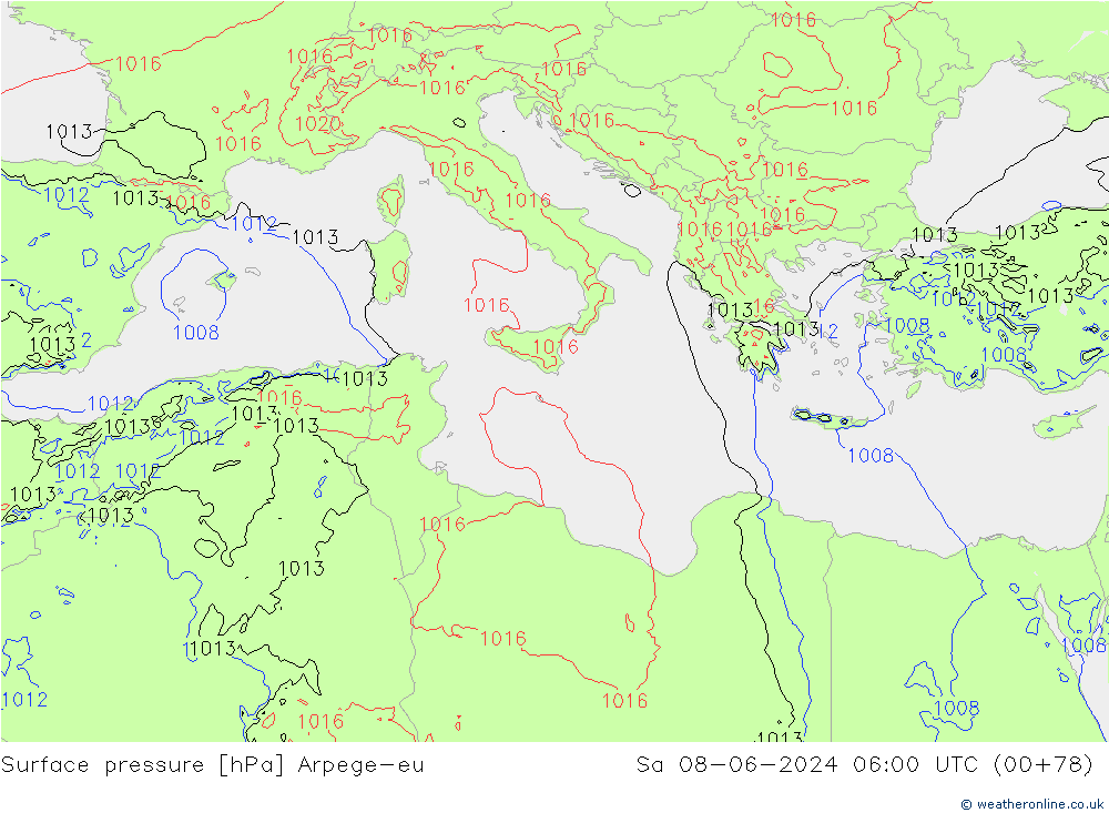 приземное давление Arpege-eu сб 08.06.2024 06 UTC