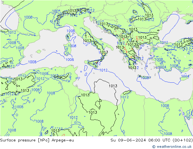 Presión superficial Arpege-eu dom 09.06.2024 06 UTC