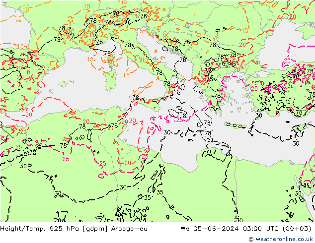 Height/Temp. 925 hPa Arpege-eu St 05.06.2024 03 UTC