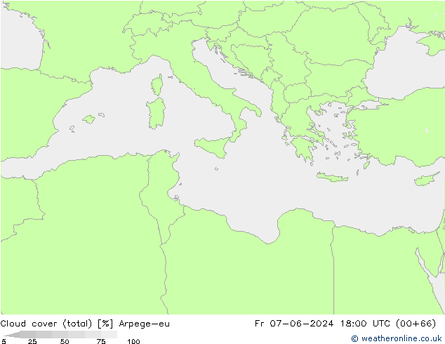 Bewolking (Totaal) Arpege-eu vr 07.06.2024 18 UTC