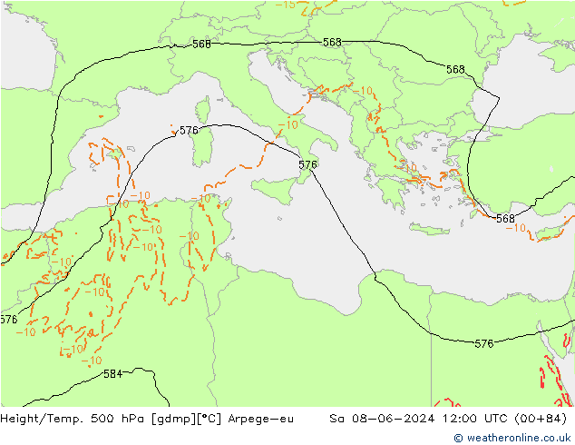 Height/Temp. 500 hPa Arpege-eu Sa 08.06.2024 12 UTC