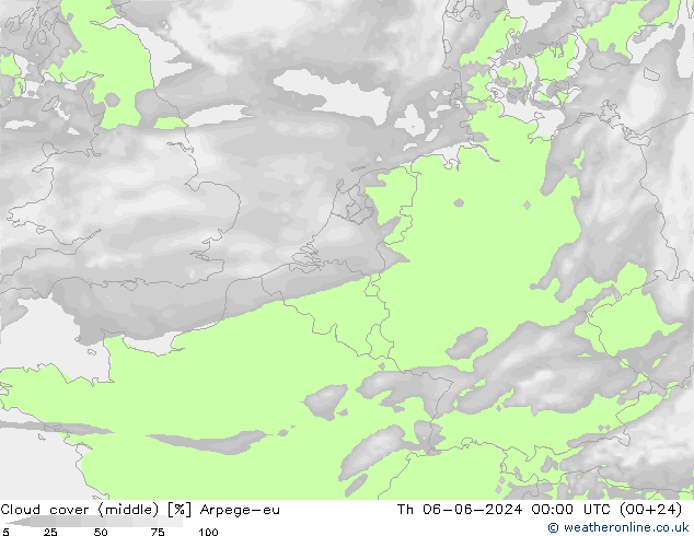 oblačnosti uprostřed Arpege-eu Čt 06.06.2024 00 UTC