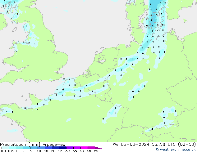 降水 Arpege-eu 星期三 05.06.2024 06 UTC