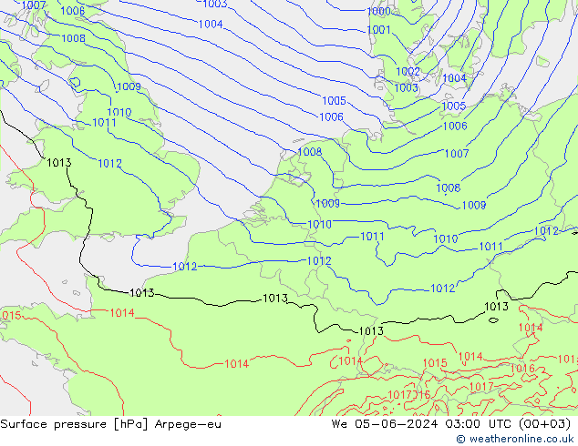 Pressione al suolo Arpege-eu mer 05.06.2024 03 UTC