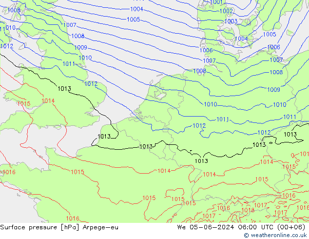 Bodendruck Arpege-eu Mi 05.06.2024 06 UTC