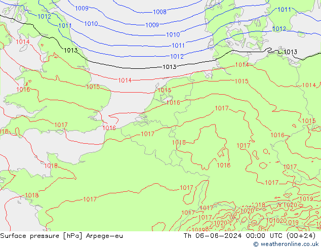 Atmosférický tlak Arpege-eu Čt 06.06.2024 00 UTC