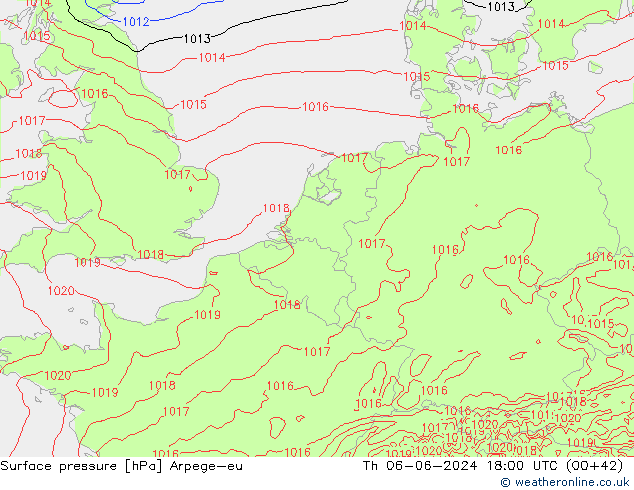 приземное давление Arpege-eu чт 06.06.2024 18 UTC