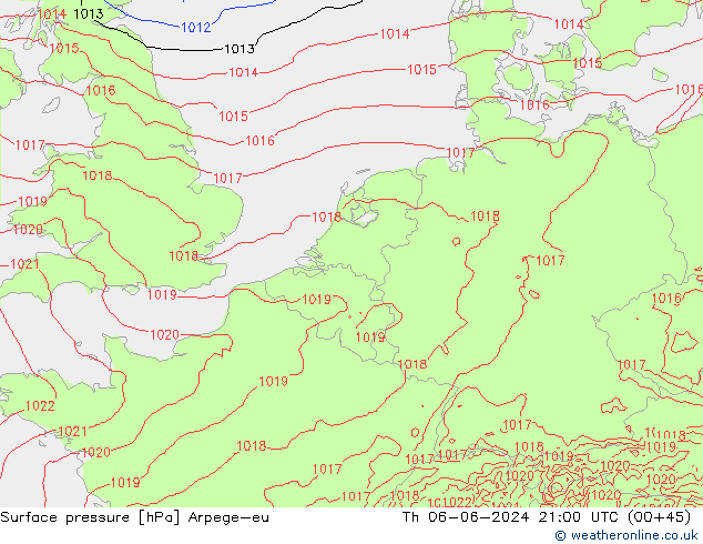 приземное давление Arpege-eu чт 06.06.2024 21 UTC