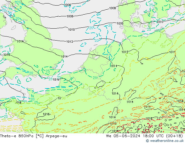 Theta-e 850hPa Arpege-eu St 05.06.2024 18 UTC