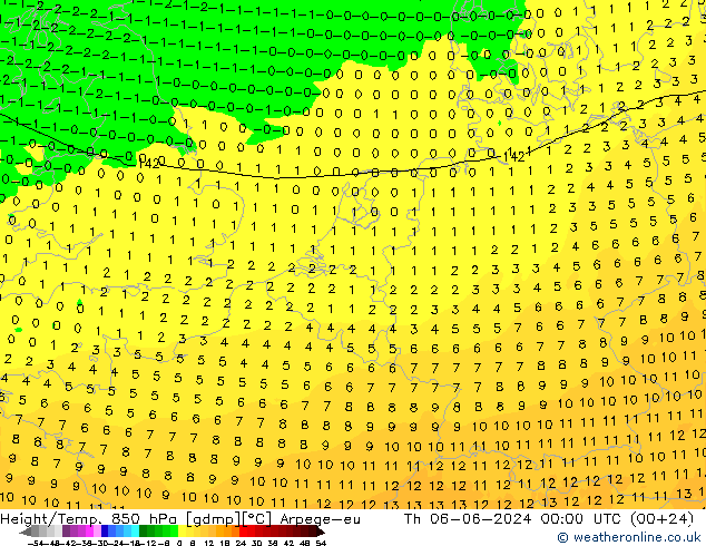 Height/Temp. 850 hPa Arpege-eu gio 06.06.2024 00 UTC