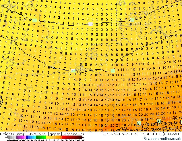 Height/Temp. 925 hPa Arpege-eu Do 06.06.2024 12 UTC