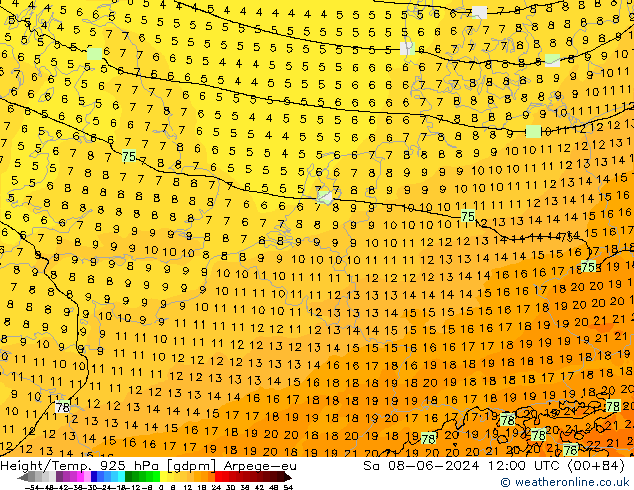 Height/Temp. 925 hPa Arpege-eu Sa 08.06.2024 12 UTC