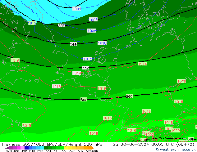 Thck 500-1000гПа Arpege-eu сб 08.06.2024 00 UTC