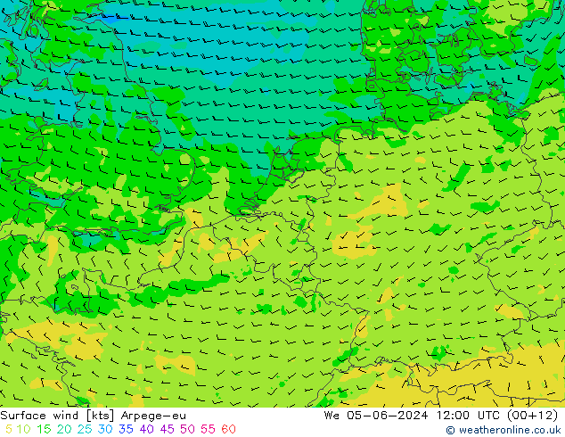 Vento 10 m Arpege-eu mer 05.06.2024 12 UTC