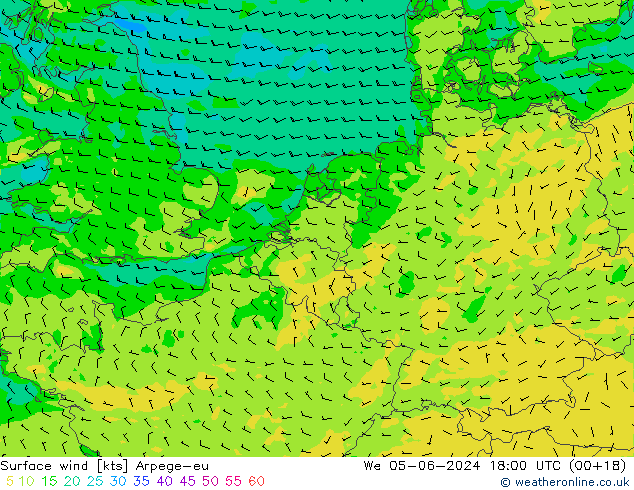 Rüzgar 10 m Arpege-eu Çar 05.06.2024 18 UTC