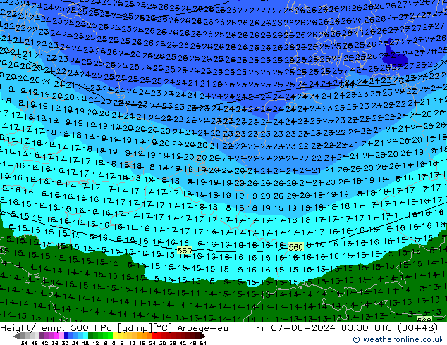 Height/Temp. 500 hPa Arpege-eu Fr 07.06.2024 00 UTC