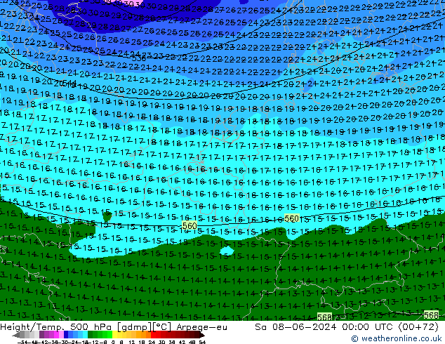 Height/Temp. 500 hPa Arpege-eu Sa 08.06.2024 00 UTC