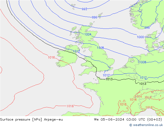 Surface pressure Arpege-eu We 05.06.2024 03 UTC