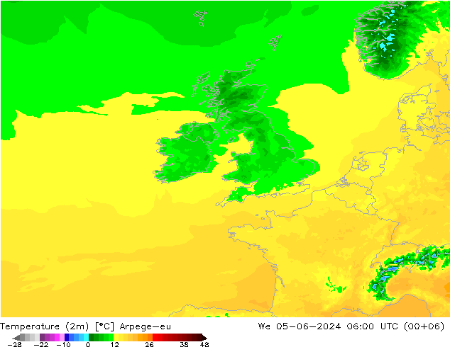 карта температуры Arpege-eu ср 05.06.2024 06 UTC