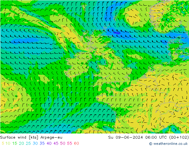 Bodenwind Arpege-eu So 09.06.2024 06 UTC