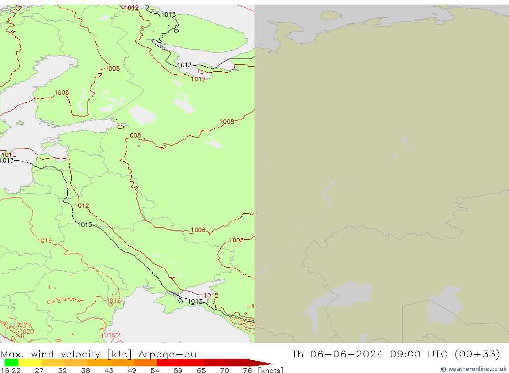 Max. wind velocity Arpege-eu чт 06.06.2024 09 UTC