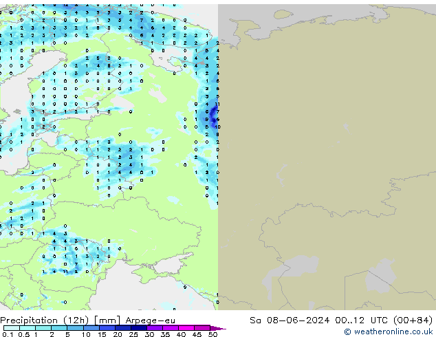 Yağış (12h) Arpege-eu Cts 08.06.2024 12 UTC