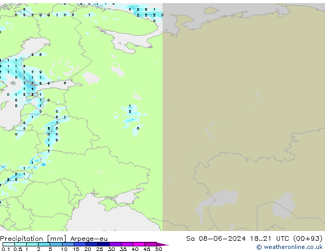 Srážky Arpege-eu So 08.06.2024 21 UTC
