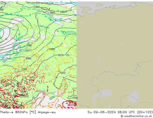 Theta-e 850hPa Arpege-eu Paz 09.06.2024 06 UTC