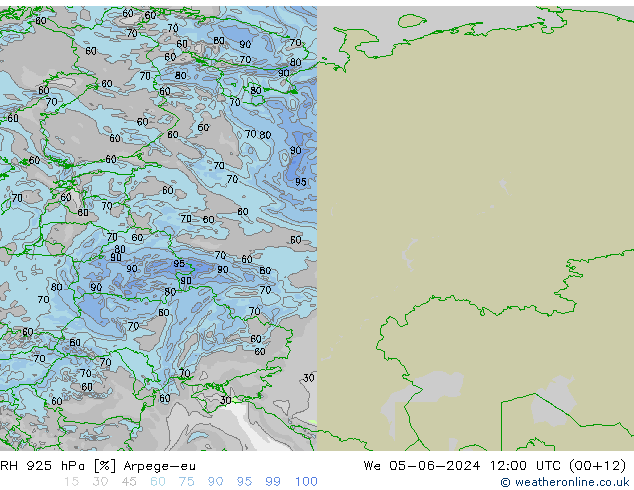 RH 925 hPa Arpege-eu śro. 05.06.2024 12 UTC