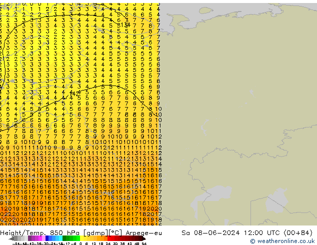 Height/Temp. 850 hPa Arpege-eu  08.06.2024 12 UTC