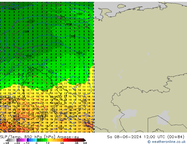 SLP/Temp. 850 hPa Arpege-eu  08.06.2024 12 UTC