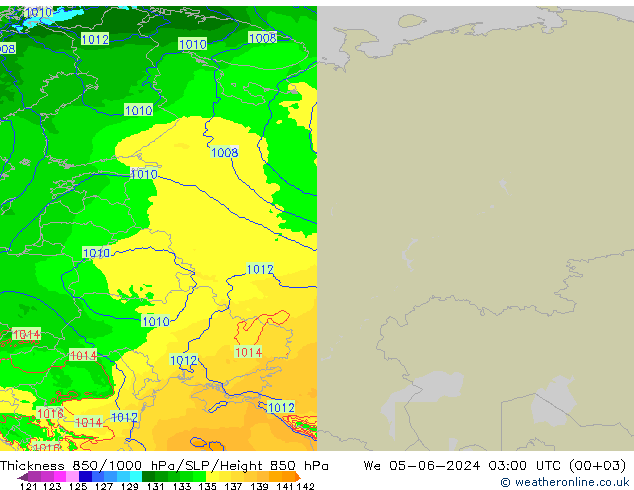 Thck 850-1000 hPa Arpege-eu śro. 05.06.2024 03 UTC