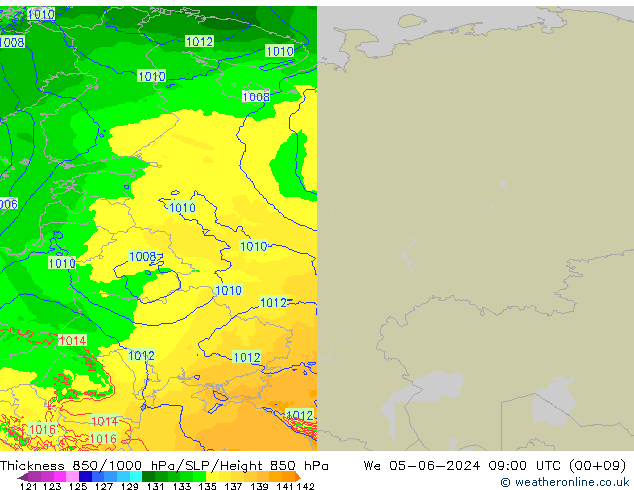 Espesor 850-1000 hPa Arpege-eu mié 05.06.2024 09 UTC