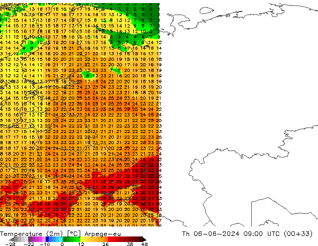 карта температуры Arpege-eu чт 06.06.2024 09 UTC