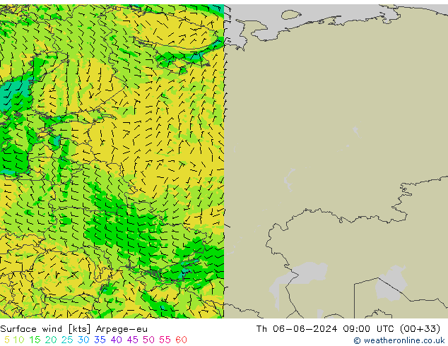 ветер 10 m Arpege-eu чт 06.06.2024 09 UTC