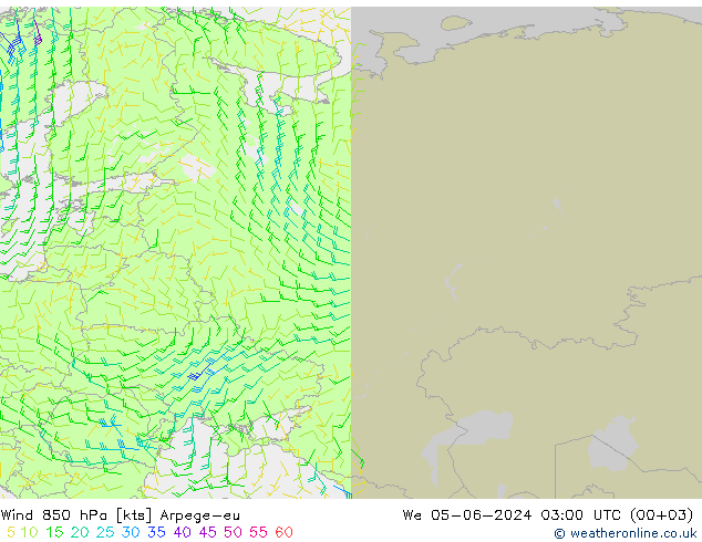 Wind 850 hPa Arpege-eu We 05.06.2024 03 UTC